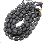 Large Hand Cut Matte Natural Brazilian Black Stone Oval Egg Nugget Beads Gemstone 15.5" Strand