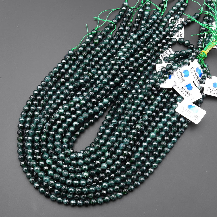 Rare AAA Natural Guatemalan Dark Green Jade 6mm 8mm Round Beads 15.5" Strand