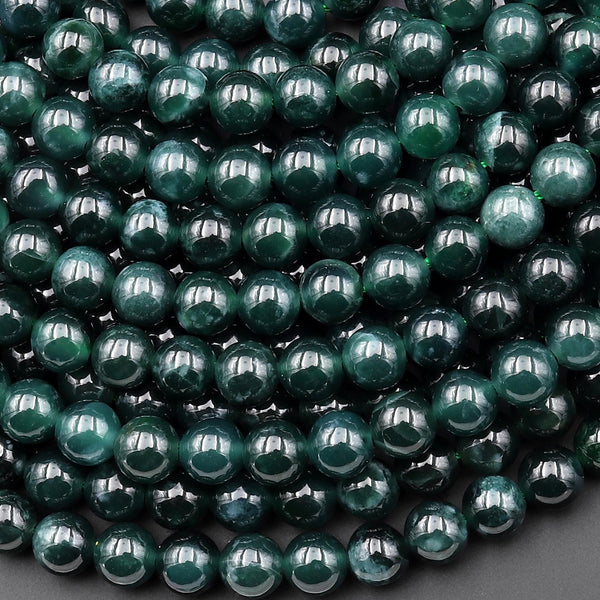 Rare AAA Natural Guatemalan Dark Green Jade 6mm 8mm Round Beads 15.5" Strand
