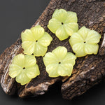 Hand Carved Center Drilled Natural Gemstone Flower Beads 14mm Choose from Amethyst Aventurine Chartreuse Jade Carnelian