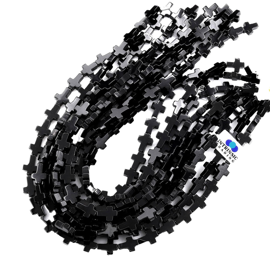 Natural Black Onyx Cross Beads 10x14mm 12x20mm Vertically Drilled Gemstone 15.5" Strand