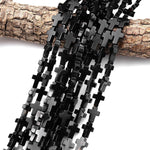 Natural Black Onyx Cross Beads 10x14mm 12x20mm Vertically Drilled Gemstone 15.5" Strand