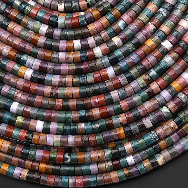 Natural Indian Agate 4mm Heishi Rondelle Beads Mauve Pink Forest Green Golden Brown 15.5" Strand