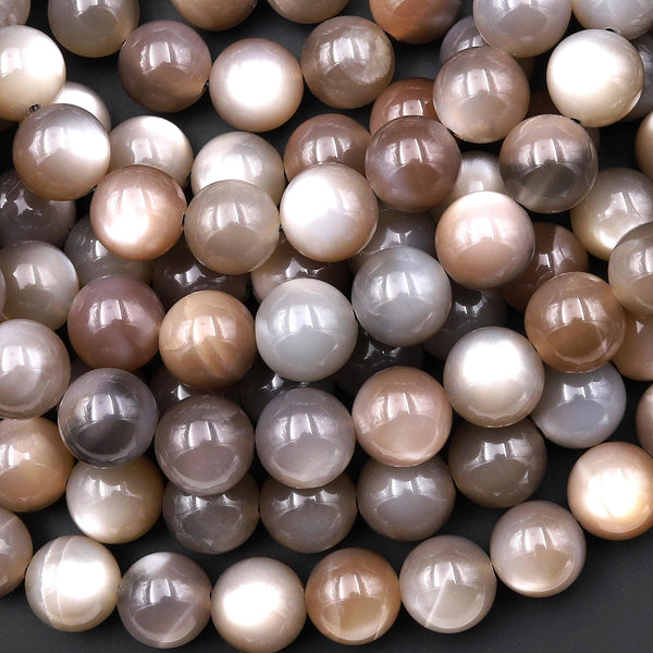AAA Chatoyant Natural Gray Peach Moonstone 6mm 8mm 10mm Smooth Round Beads 15.5" Strand