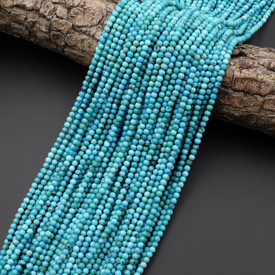 Genuine Natural Blue Turquoise Smooth 2mm 3mm Round Gemstone Beads 15.5" Strand
