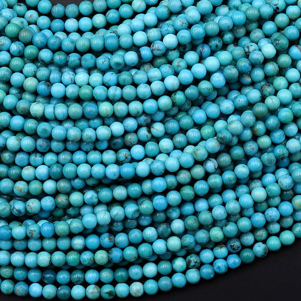 Genuine Natural Blue Turquoise Smooth 2mm 3mm Round Gemstone Beads 15.5" Strand