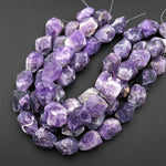 Wilma Flintstone Large Chunky Natural Amethyst Nugget Beads Freeform Rough Raw Organic Hand Cut Purple Gemstone 16.5" Strand