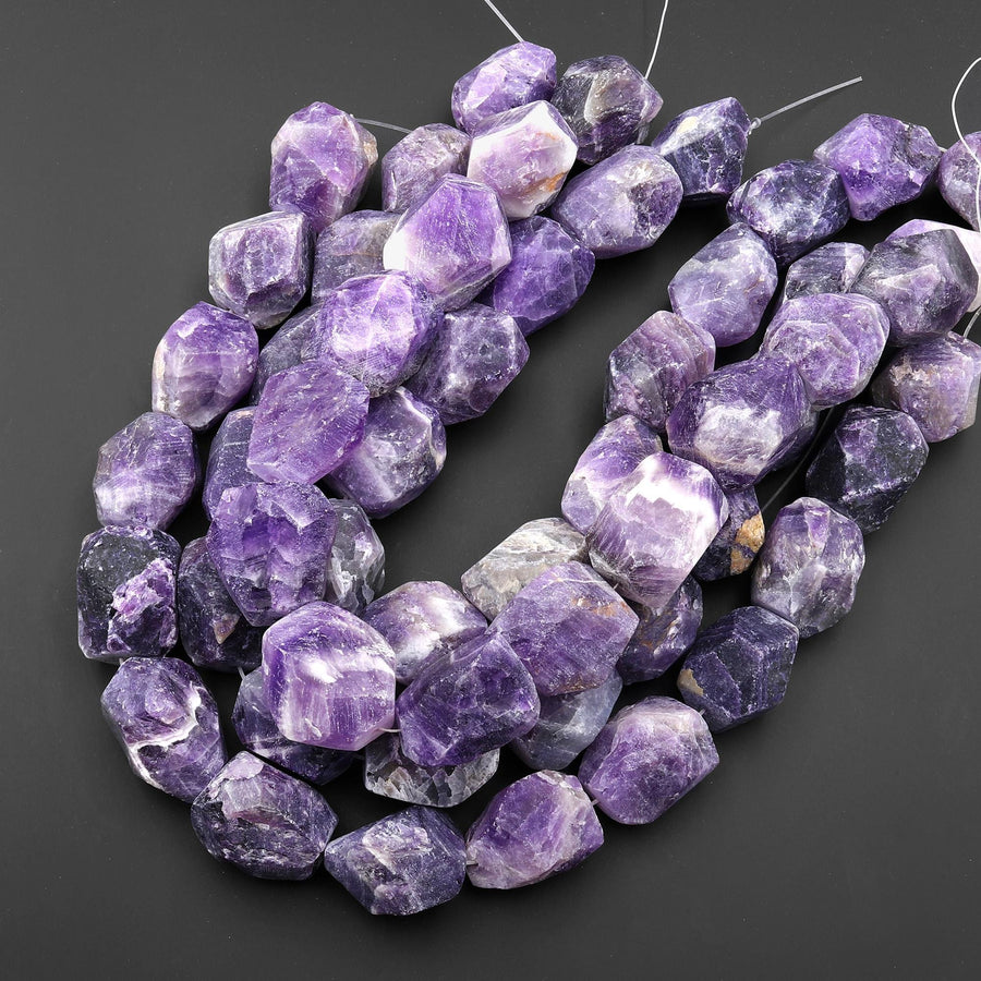 Wilma Flintstone Large Chunky Natural Amethyst Nugget Beads Freeform Rough Raw Organic Hand Cut Purple Gemstone 16.5" Strand