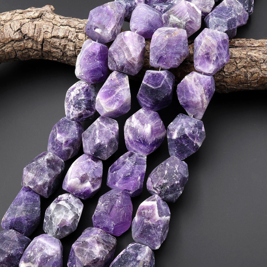 Wilma Flintstone Large Chunky Natural Amethyst Nugget Beads Freeform Rough Raw Organic Hand Cut Purple Gemstone 16.5" Strand