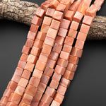 Natural Peach Marble Jasper Smooth Cube Dice 12mm Beads 15.5" Strand