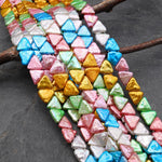 Double Drilled Two Hole Real Genuine Freshwater Pearl 12mm Triangle Title Bracelet Beads White Blue Pink Gold Green 15.5" Strand