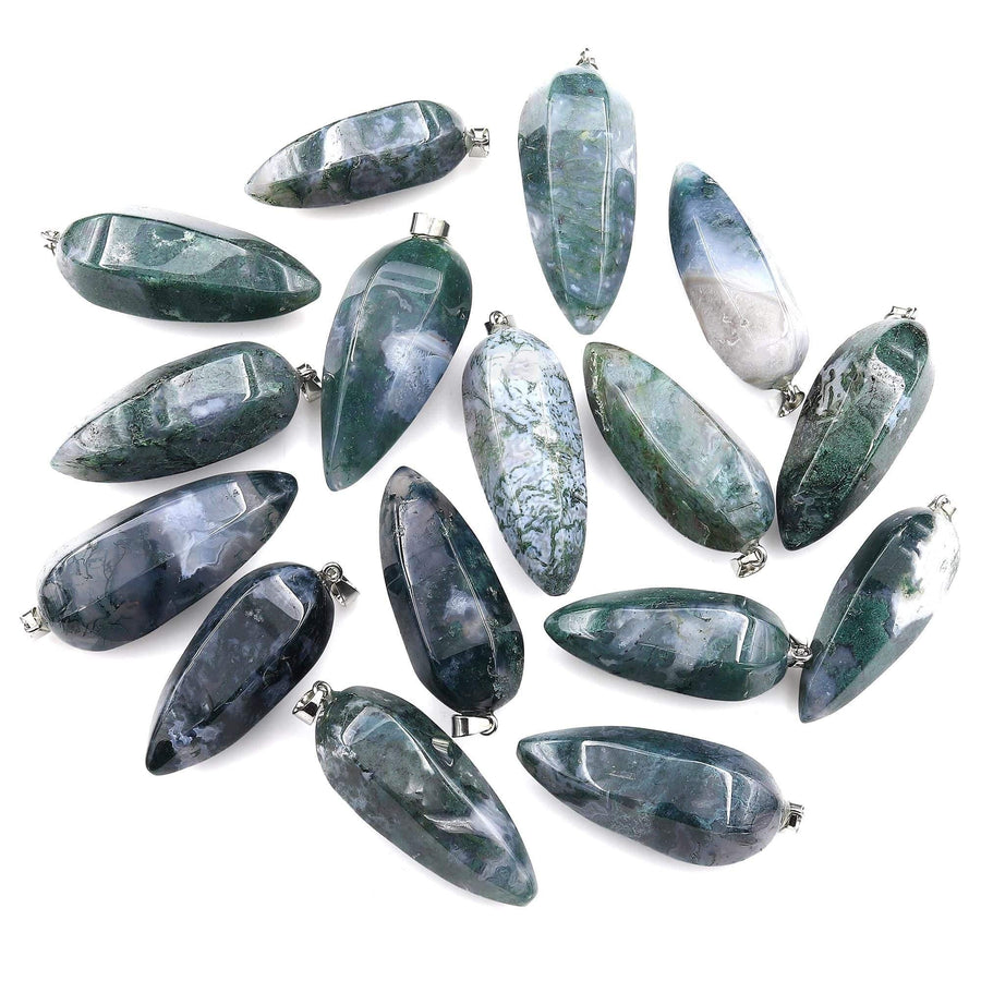 Natural Green Moss Agate Pendant Teardrop Crystal Pendulum Bead