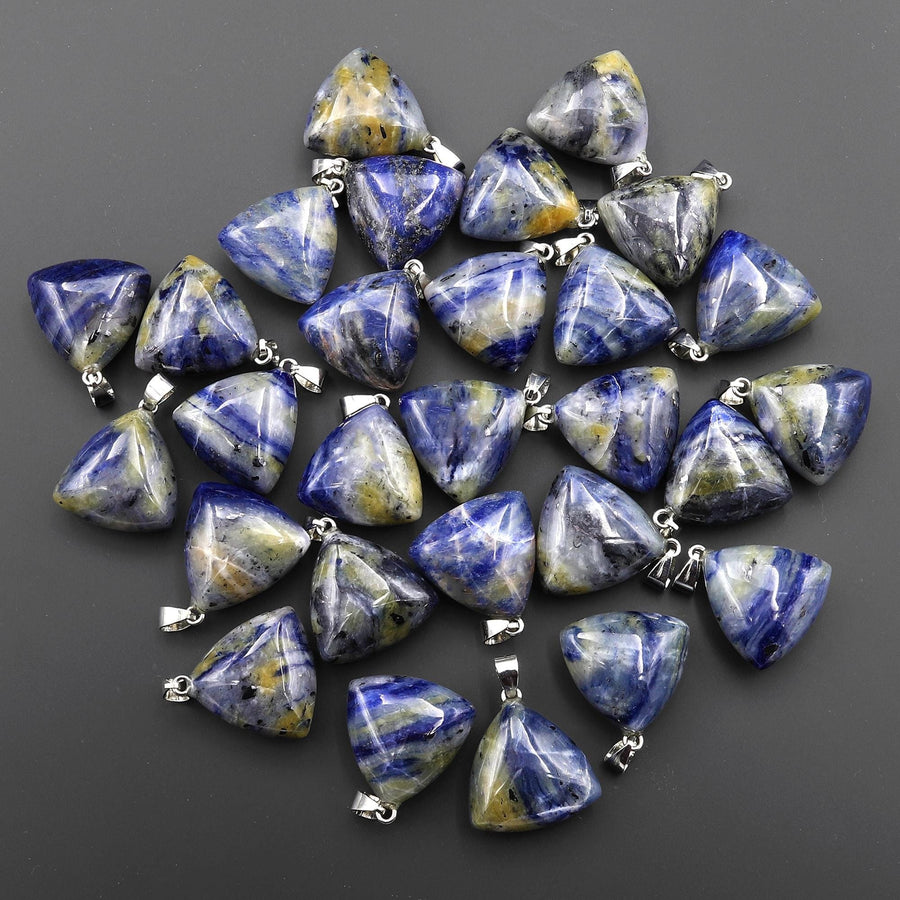 Natural Gemstone Puffy Triangle Pendant Blue Sodalite 24mm
