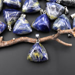 Natural Gemstone Puffy Triangle Pendant Blue Sodalite 24mm