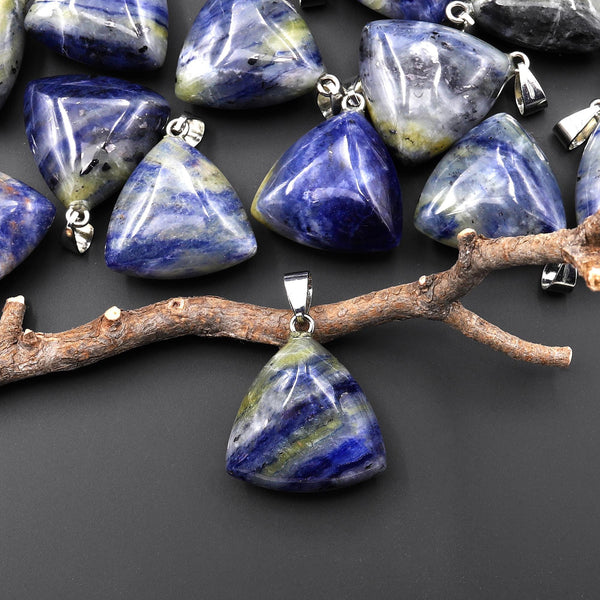 Natural Gemstone Puffy Triangle Pendant Blue Sodalite 24mm