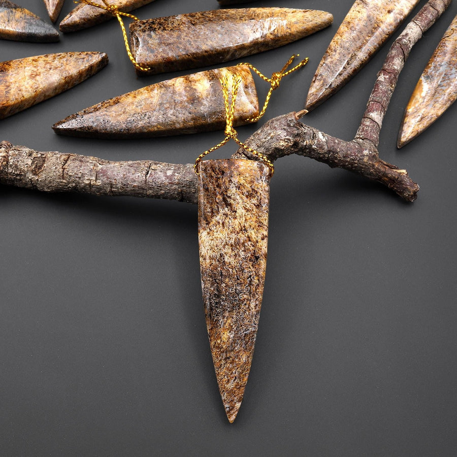 Rare Natural Brown Turkish Needle Agate Side Drilled Triangle Dagger Pendant