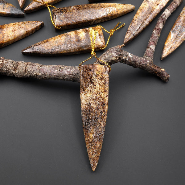 Rare Natural Brown Turkish Needle Agate Side Drilled Triangle Dagger Pendant