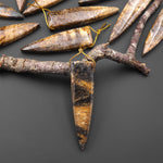 Rare Natural Brown Turkish Needle Agate Side Drilled Triangle Dagger Pendant