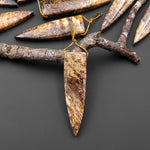 Rare Natural Brown Turkish Needle Agate Side Drilled Triangle Dagger Pendant