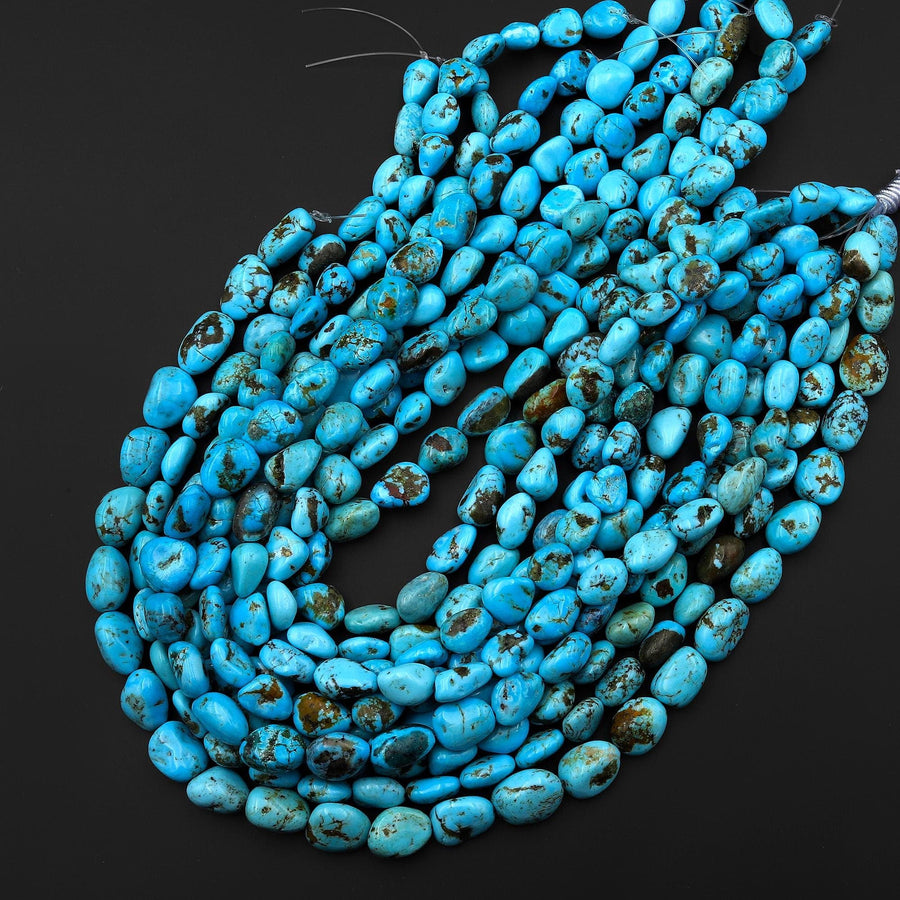 Genuine Natural Blue Turquoise Freeform Pebble Nugget Beads Gemstone 15.5" Strand