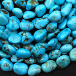 Genuine Natural Blue Turquoise Freeform Pebble Nugget Beads Gemstone 15.5" Strand