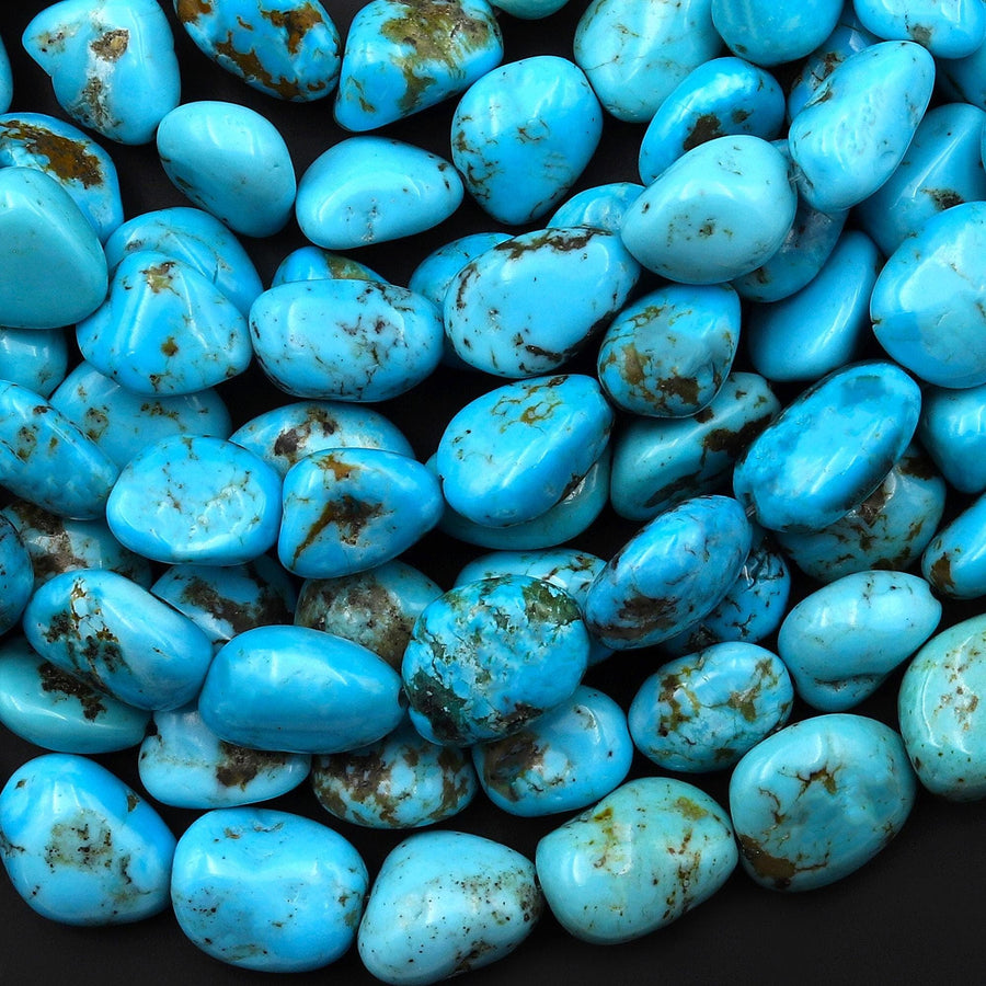 Genuine Natural Blue Turquoise Freeform Pebble Nugget Beads Gemstone 15.5" Strand