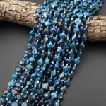Natural Teal Blue Apatite Smooth Diamond Square 8mm Beads 15.5" Strand