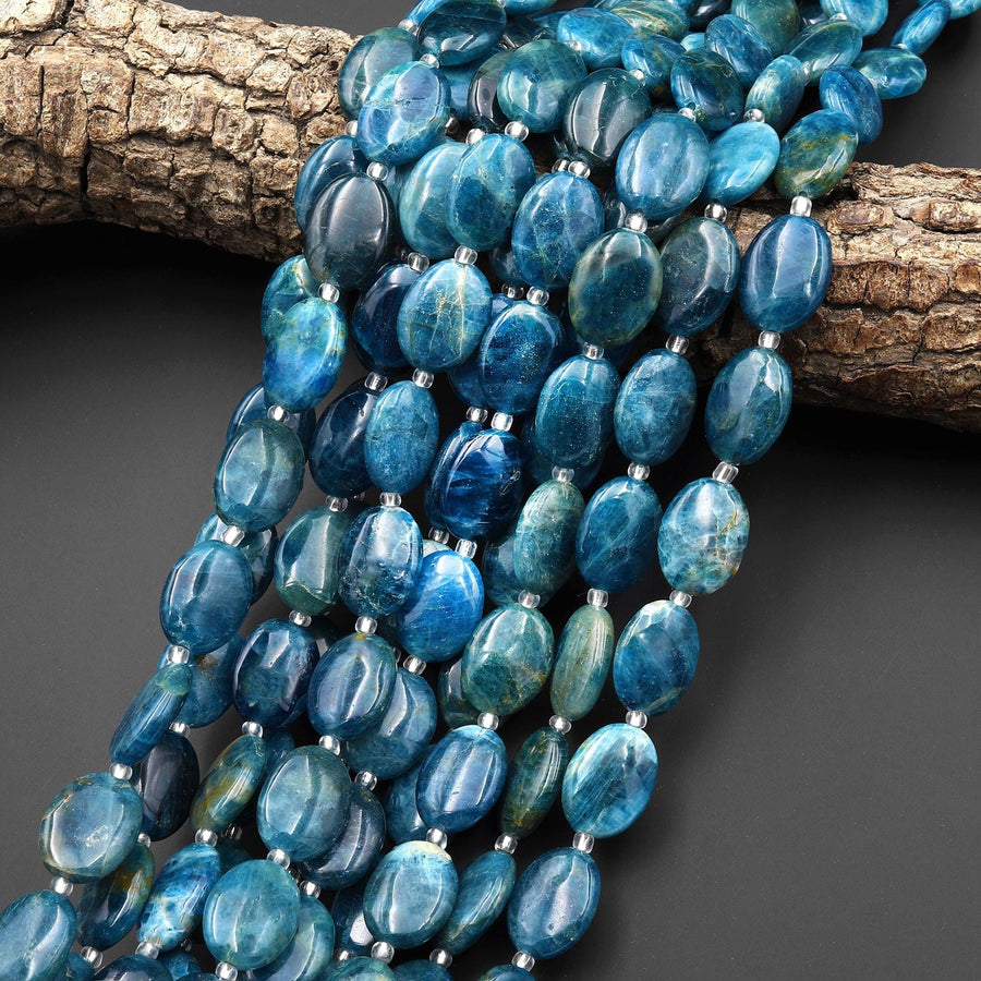 Natural Teal Blue Apatite Smooth Oval 12x16mm Beads 15.5" Strand