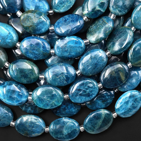 Natural Teal Blue Apatite Smooth Oval 12x16mm Beads 15.5" Strand