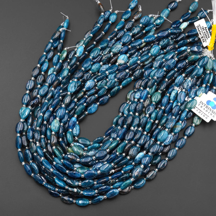Natural Teal Blue Apatite Smooth Oval 8x12mm Beads 15.5" Strand