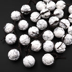 AAA Hand Carved Natural White Howlite Cherry Blossom Flower 3-D 18mm Round Bead