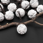 AAA Hand Carved Natural White Howlite Cherry Blossom Flower 3-D 18mm Round Bead