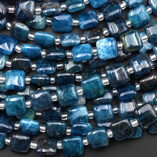Natural Teal Blue Apatite Smooth Square 8mm Beads 15.5" Strand