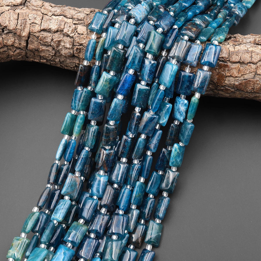 Natural Teal Blue Apatite Smooth Rectangle 8x12mm Beads 15.5" Strand