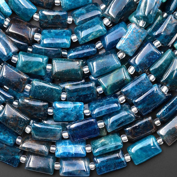 Natural Teal Blue Apatite Smooth Rectangle 8x12mm Beads 15.5" Strand