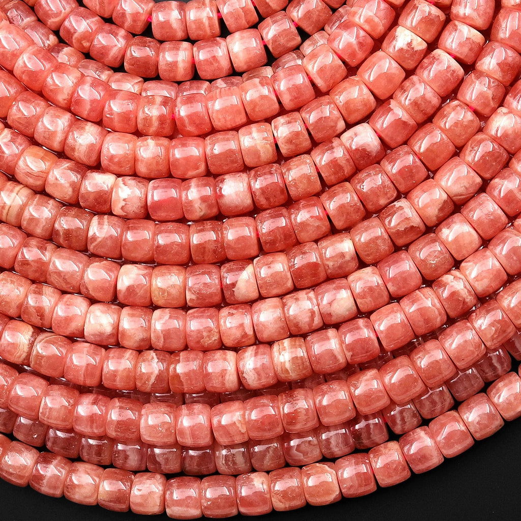AAA+ Natural Red Pink Rhodochrosite Smooth Heishi Rondelle 4mm 5mm Beads Gemstone 15.5" Strand