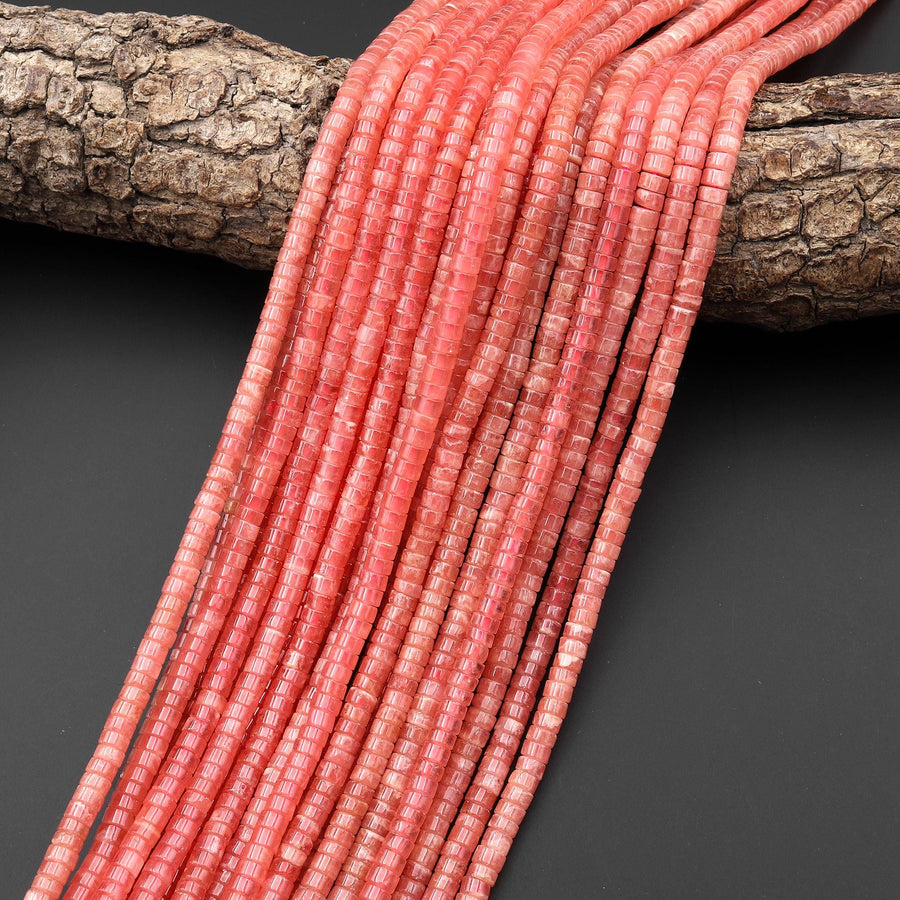AAA+ Natural Red Pink Rhodochrosite Smooth Heishi 4mm Beads Gemstone 15.5" Strand