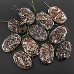 Natural Turritella Agate Fossil Side Drilled Oval Pendant from Wyoming USA