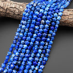 Natural Blue Denim Lapis w/ Pyrite Beads 10mm Puffy Star Gemstone 15.5" Strand