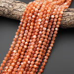 AAA Faceted Natural Peach Moonstone Round Beads 6mm 15.5" Strand