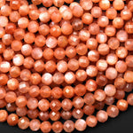 AAA Faceted Natural Peach Moonstone Round Beads 6mm 15.5" Strand