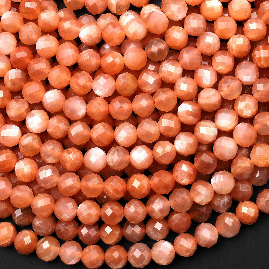 AAA Faceted Natural Peach Moonstone Round Beads 6mm 15.5" Strand