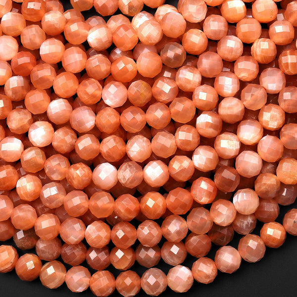 AAA Faceted Natural Peach Moonstone Round Beads 6mm 15.5" Strand