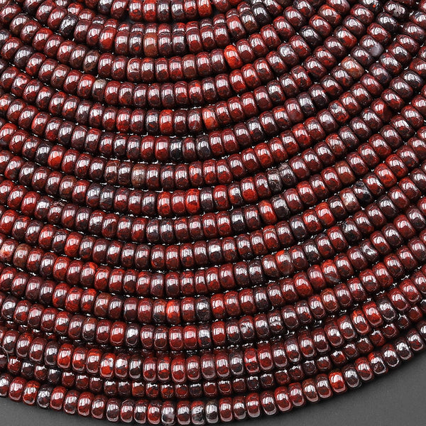 Natural Red Tiger Iron 4mm Smooth Rondelle Beads 15.5" Strand