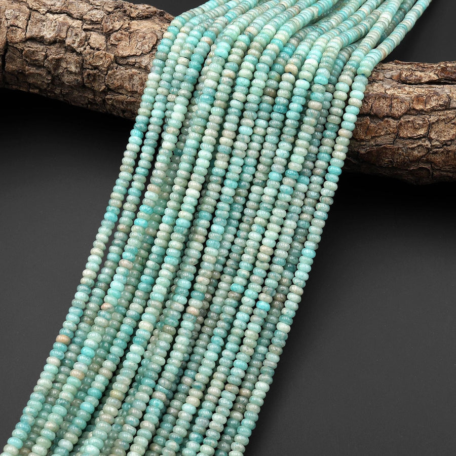 Natural Peruvian Sea Blue Green Amazonite 4mm Smooth Rondelle Beads 15.5" Strand