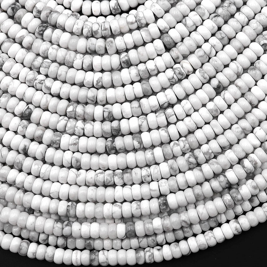Natural White Howlite 4mm Smooth Rondelle Beads Gemstone 15.5" Strand