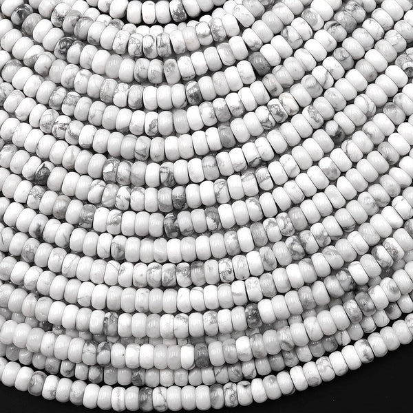 Natural White Howlite 4mm Smooth Rondelle Beads Gemstone 15.5" Strand