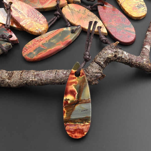 Hand Cut Natural Red Creek Jasper Smooth Flat Teardrop Pendant Aka Multicolor Picasso Jasper A6