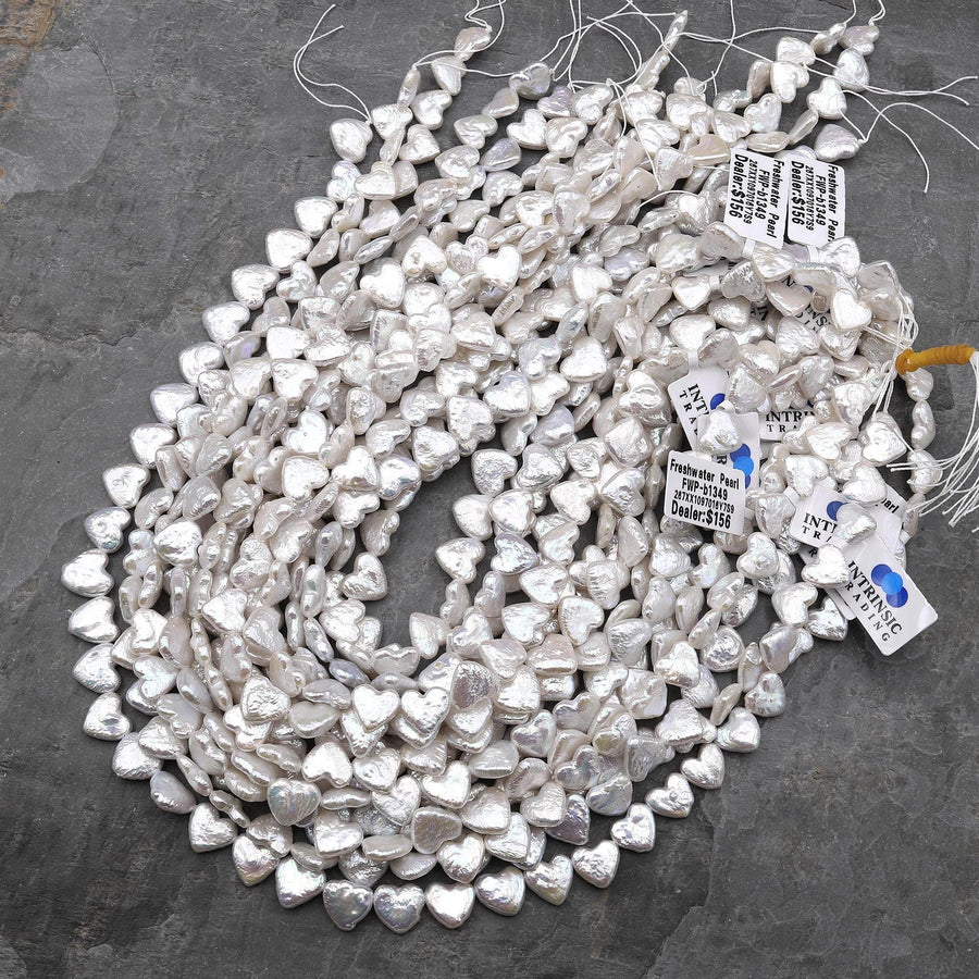 Real Genuine Natural White Heart Top Side Drilled Freshwater Pearl 12mm Beads Strand