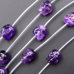 AAA Natural Purple Amethyst Hand Carved Skull Head Gemstone Crystal Beads